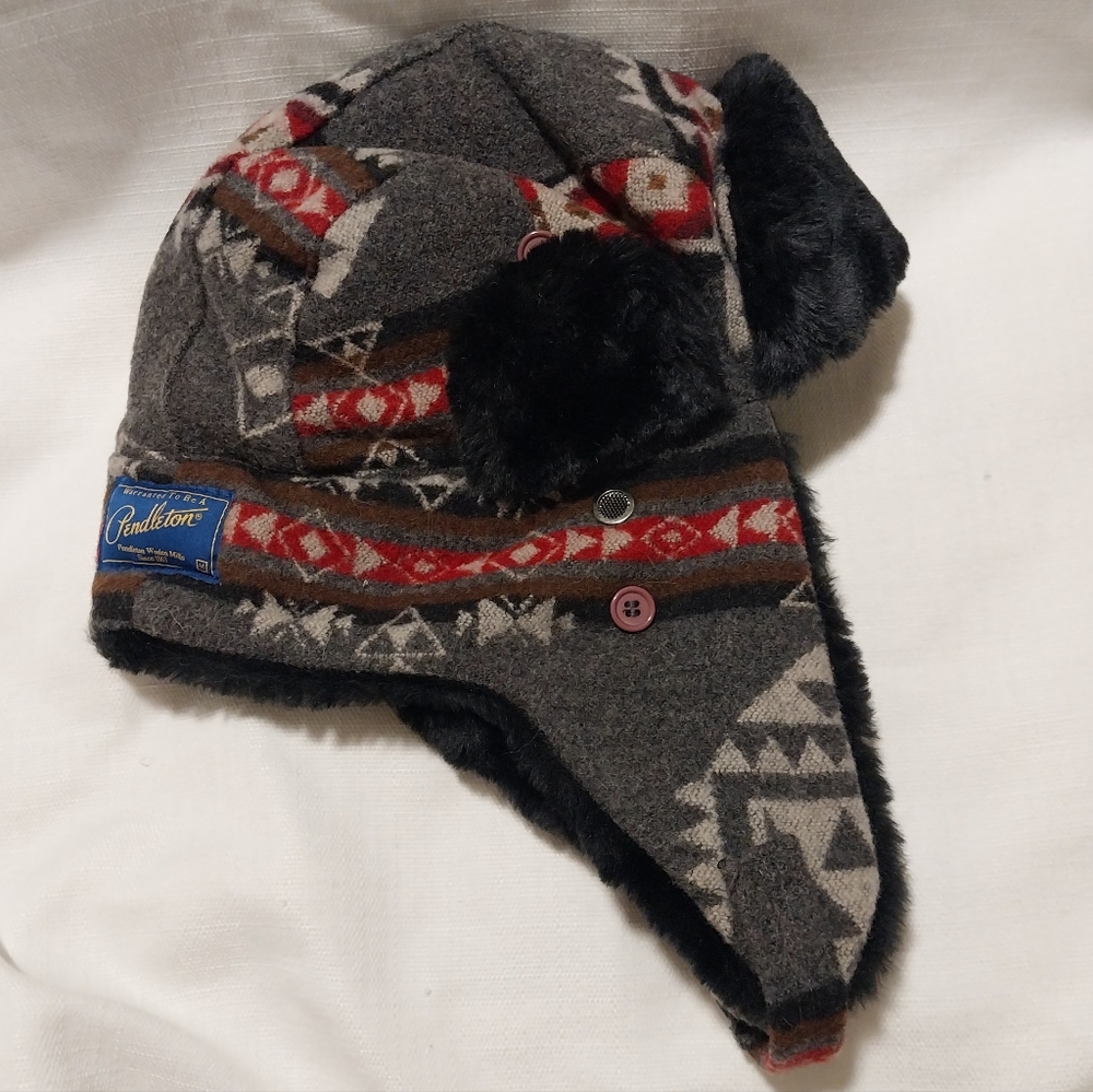 Pendleton 100% Wool Southwest Design Faux Fur Lined Trapper Hat